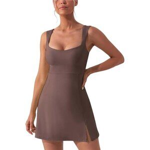 Square Neck Tennis Dresses for Women Golf Dress with Built-in Shorts Bra with